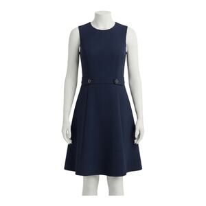 Tory Burch Size 14 Navy Wool Blend Sleeveless Sheath Dress Logo Buttons